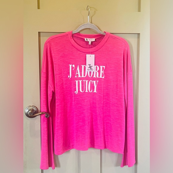 Juicy Couture Pink Long Bell Sleeve Tunic Top ‘J’ADORE JUICY NWT - Picture 1 of 7